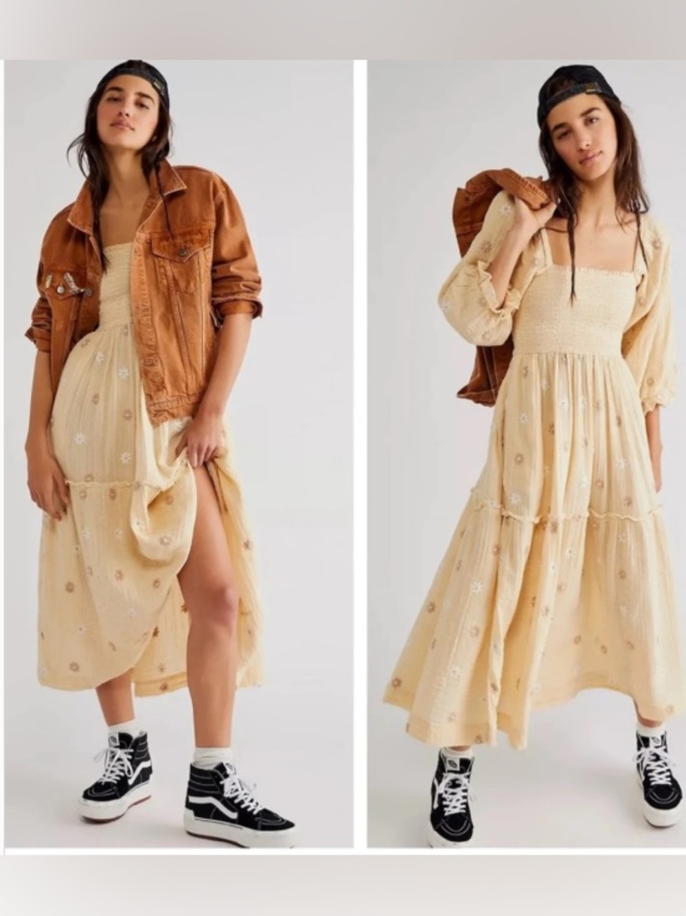 Free People Dahlia Embroidered Tiered Maxi Dress Cream Medium